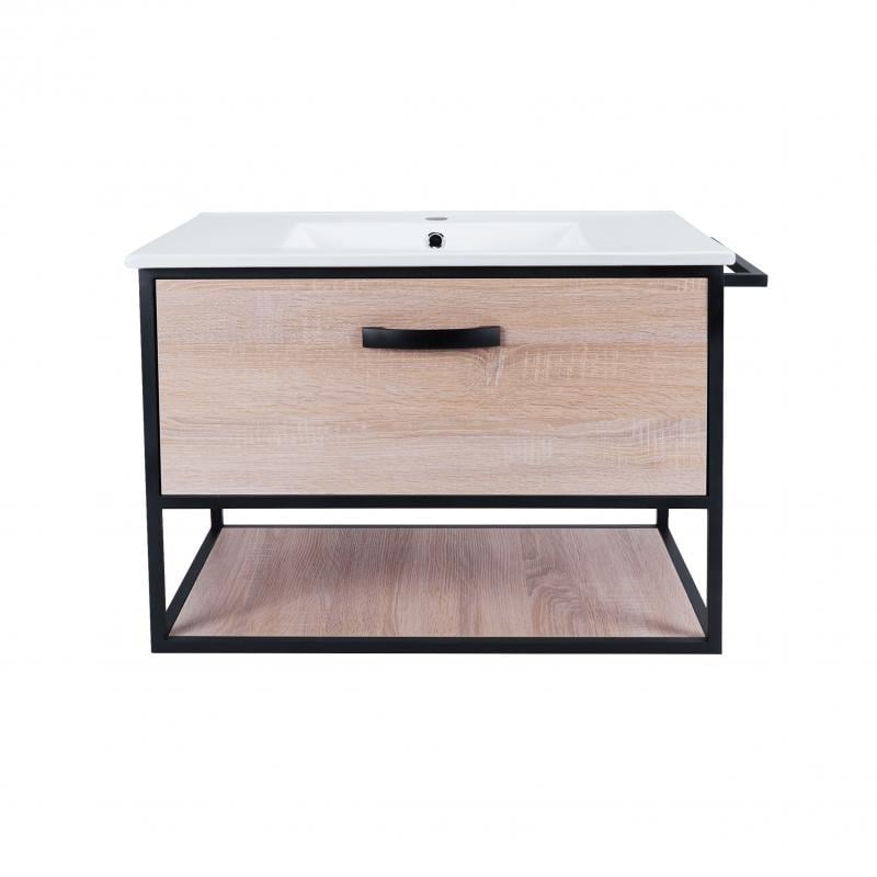 Комплект тумба подвесная и раковина врезная Q-tap Taurus 800х580х437 Whitish oak (QT2472TPT803WO)