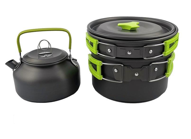 Набір туристичного посуду Cooking Set DS-308 Зелені ручки - фото 4