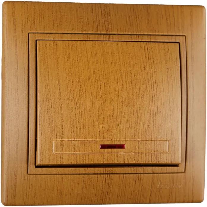 Выключатель одноклавишный Lezard Mira с подсветкой Дуб классический матовый (27550405)