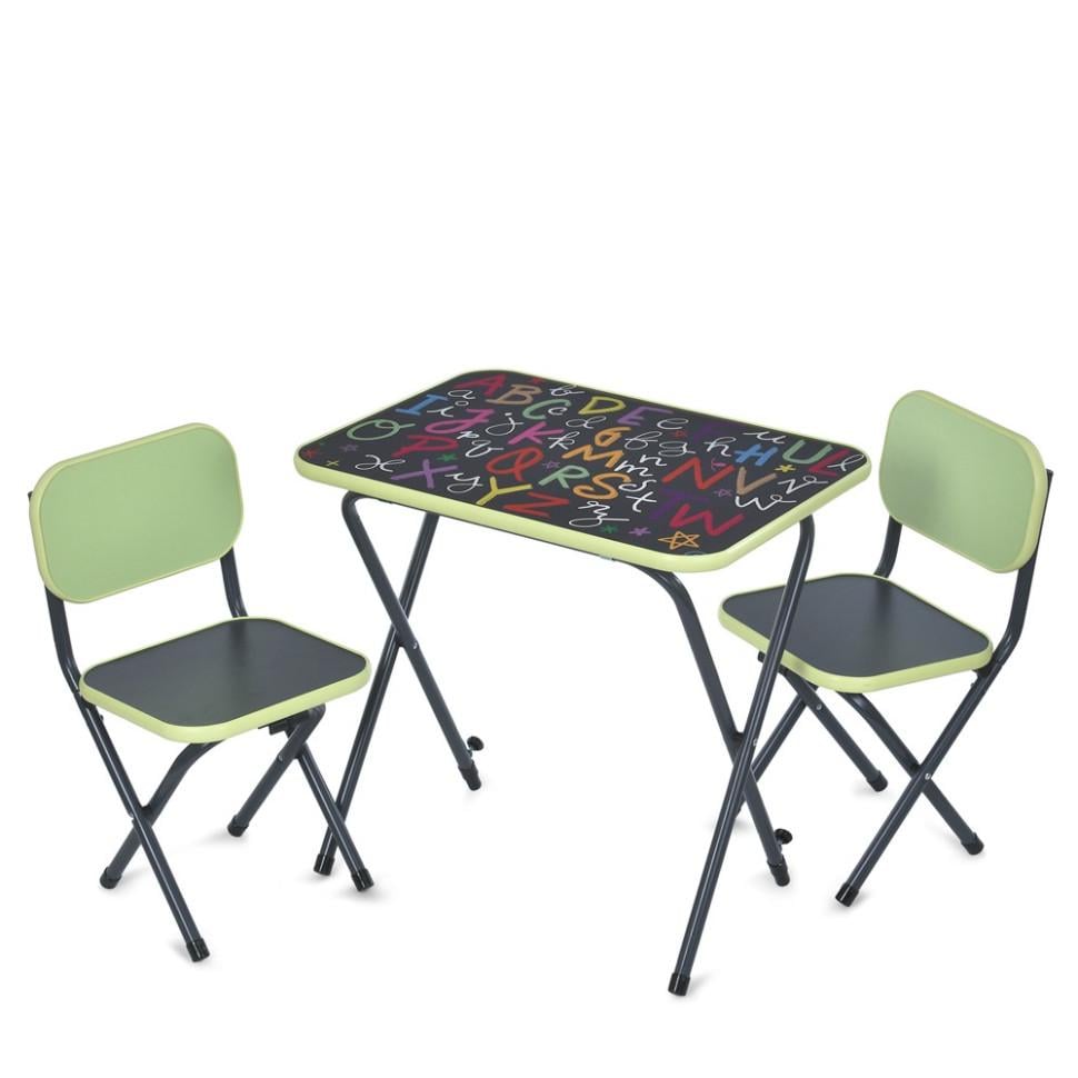 Детский стол с двумя стульями Bambi комбинированный 60х44,5х52-57 см складной Салатовый (KL-154-R-62)