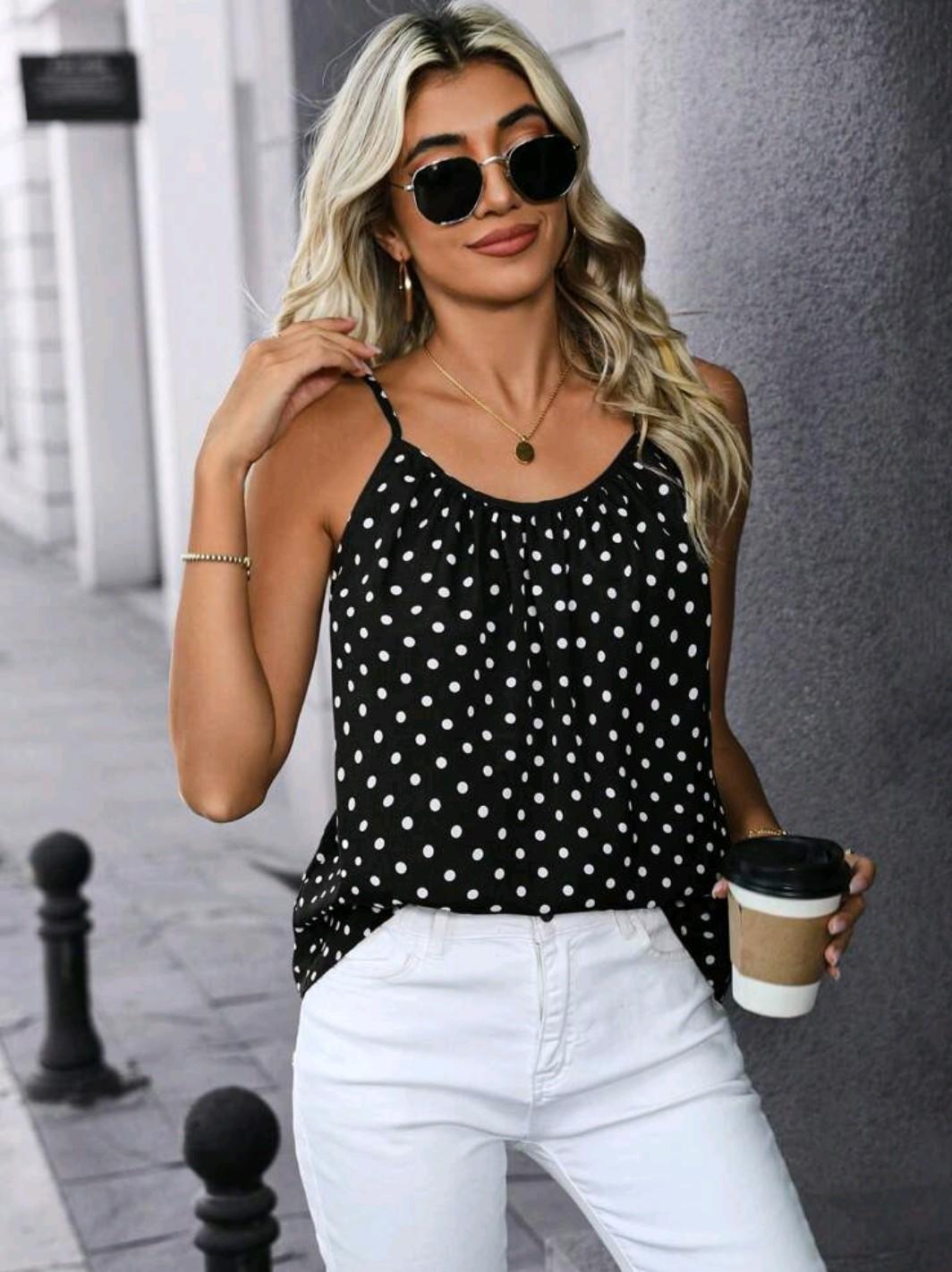 Майка женская TOP Printed M/LЧеный в белый горох (27342946)