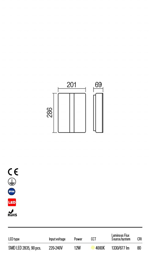 Бра вуличне Redo Breda Ap LED 12 W Ip54 Db 4000K 5.1.2 (90026) - фото 3