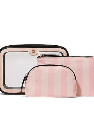 Набір косметичок 3в1 Victoria's Secret 3-Piece Makeup Bag Рожевий у смужку (22994483) - фото 3