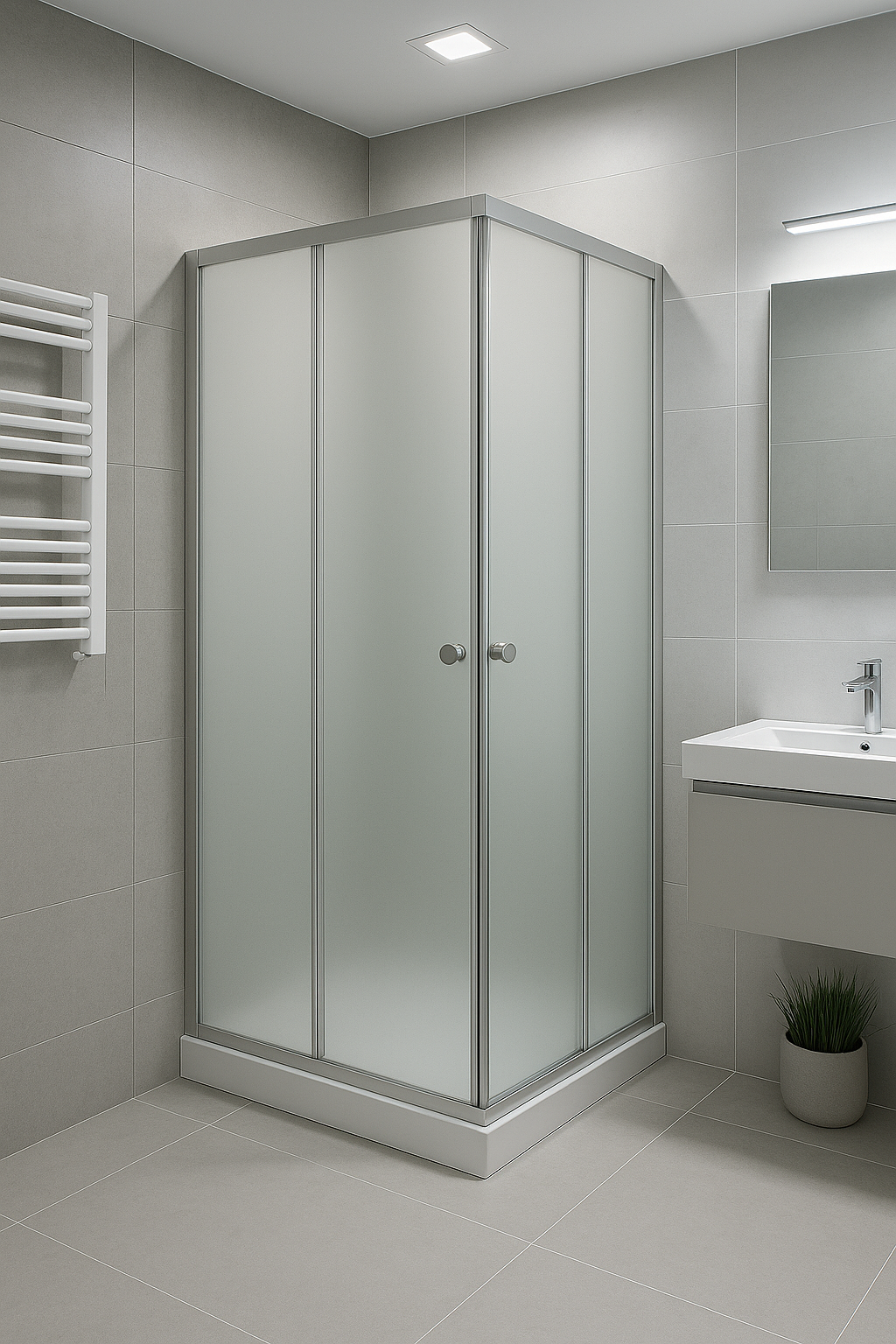 Душевая кабина KO&PO поддон 15 см раздвижная дверь матовое стекло 90x90х195 см Сатин (C10226)