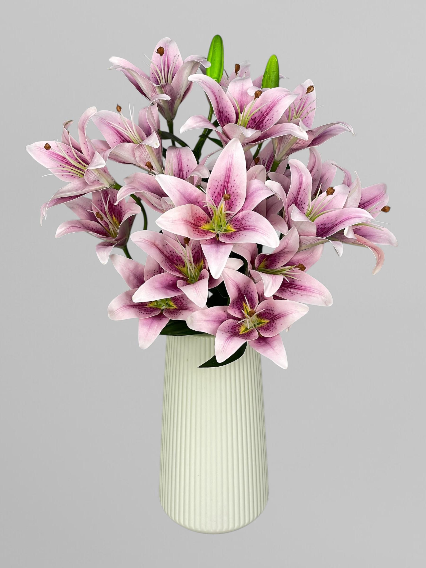 Искусственный куст с цветами лилии 9 бутонов 53 см Светло-фиолетовый (К11029)