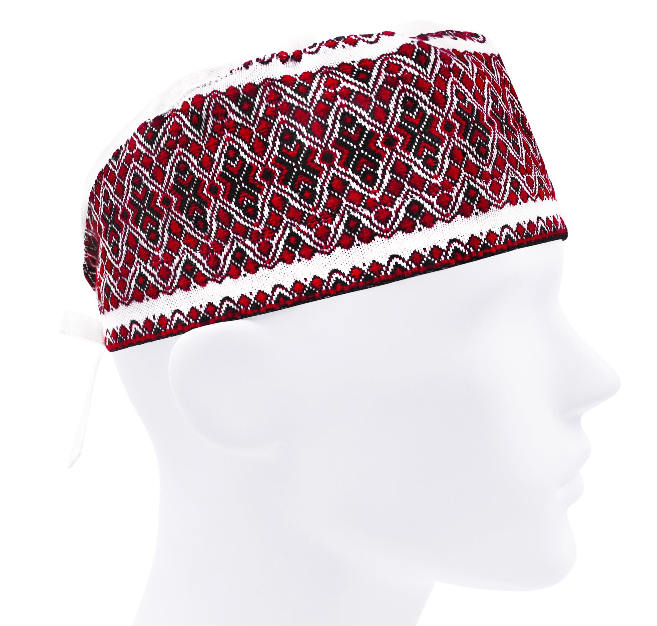 Шапочка медична чоловіча FloralScrubs Вишиванка червона з білим універсальна (М198)