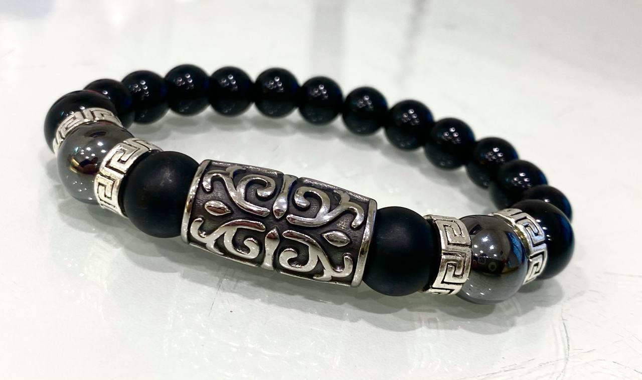 Браслет LITAURS натуральный камень агат/гематит с металлическими вставками L 18-21 см (241205-1) - фото 6