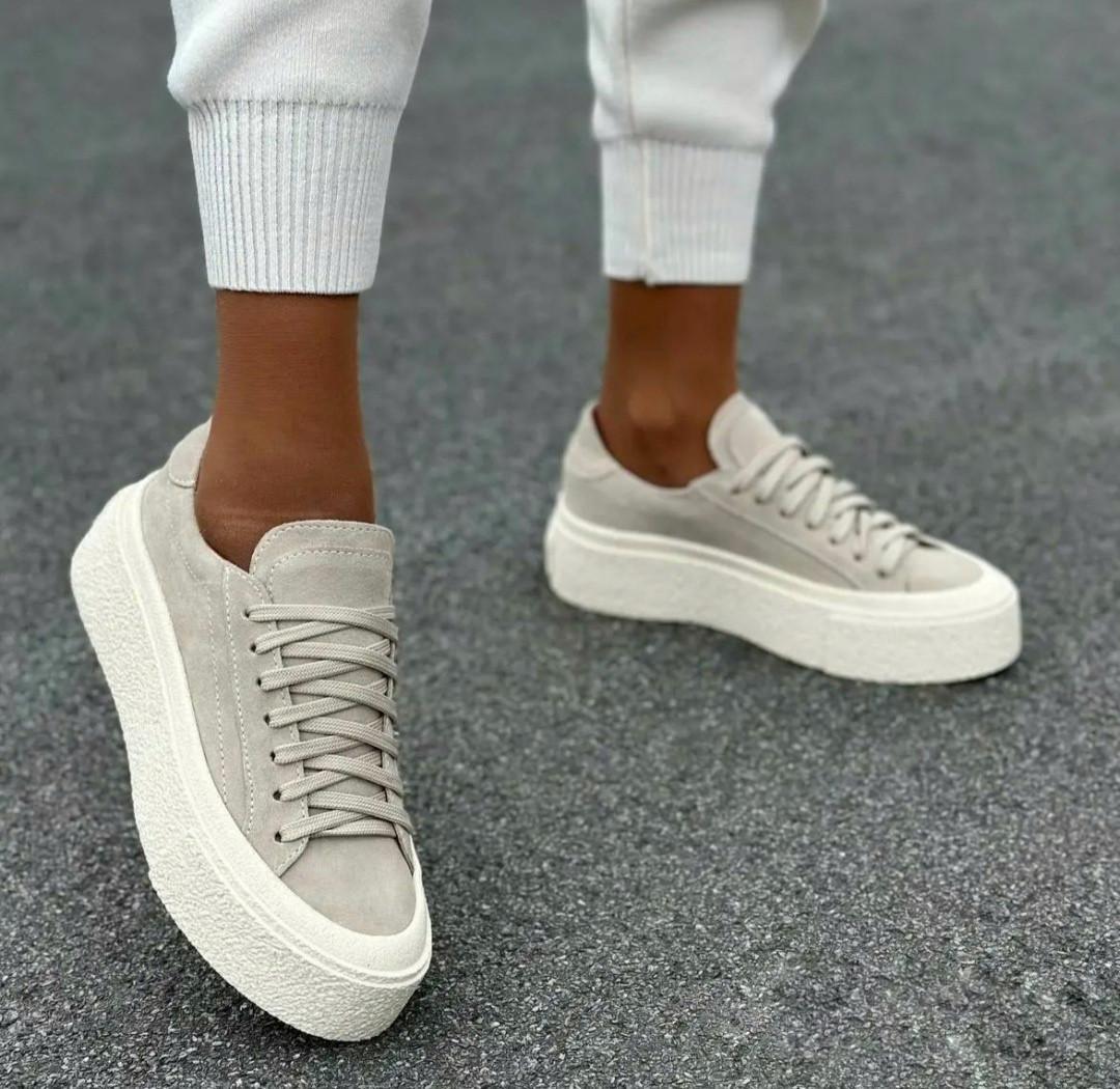 Кеды женские на платформе замшевые на шнуровке р. 36 23,5 см Бежевый (55655) - фото 7 Кеды женские на платформе замшевые на шнуровке р. 36 23,5 см Бежевый (55655) - фото 7