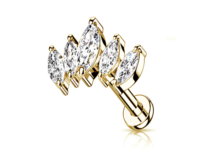 Сережки-гвоздики для пірсингу губ/хряща з камінням 8 мм Золотистий (9073)