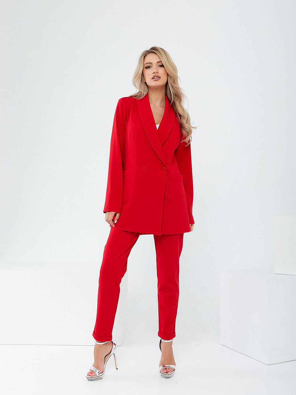Костюм современный классический Khan брюки/жакет оверсайз р. 42 Красный (Kh458)