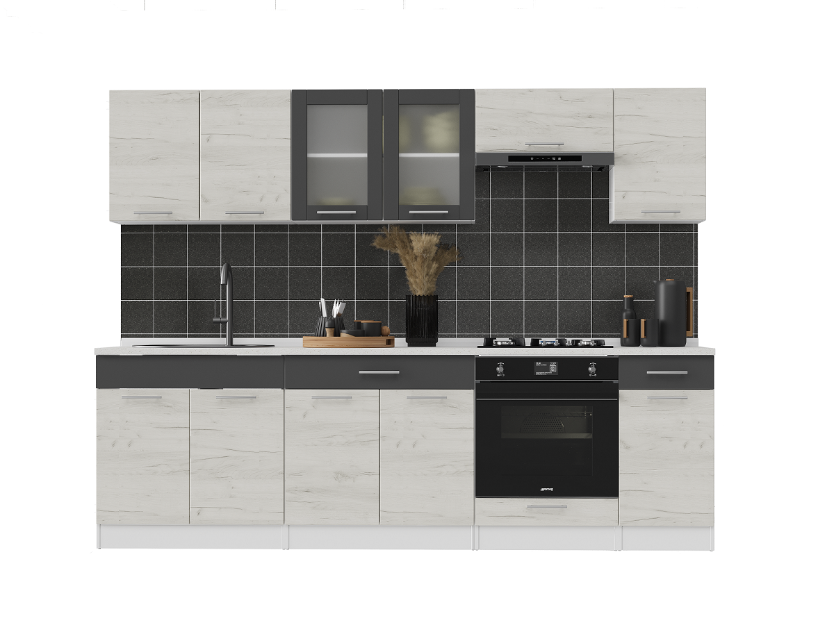 Готова кухня Еверест Еко №5 без стільниці без мийки 2,6 м Білий/Дуб крафт білий/Графітовий (09101) - фото 3 Готова кухня Еверест Еко №5 без стільниці без мийки 2,6 м Білий/Дуб крафт білий/Графітовий (09101) - фото 3