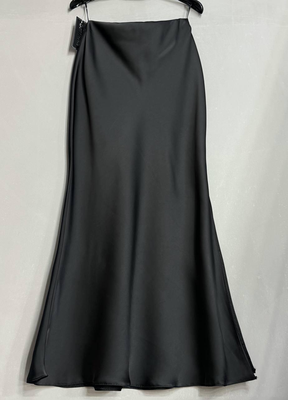 Спідниця жіноча Gritana 230 атласна королівський шовк з розрізом на резинці M Чорний (5027) - фото 3