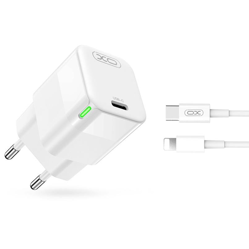 Сетевое зарядное устройство XO CE06 PD 30W GaN и Lightning кабель Белый (XO-CE06+L)