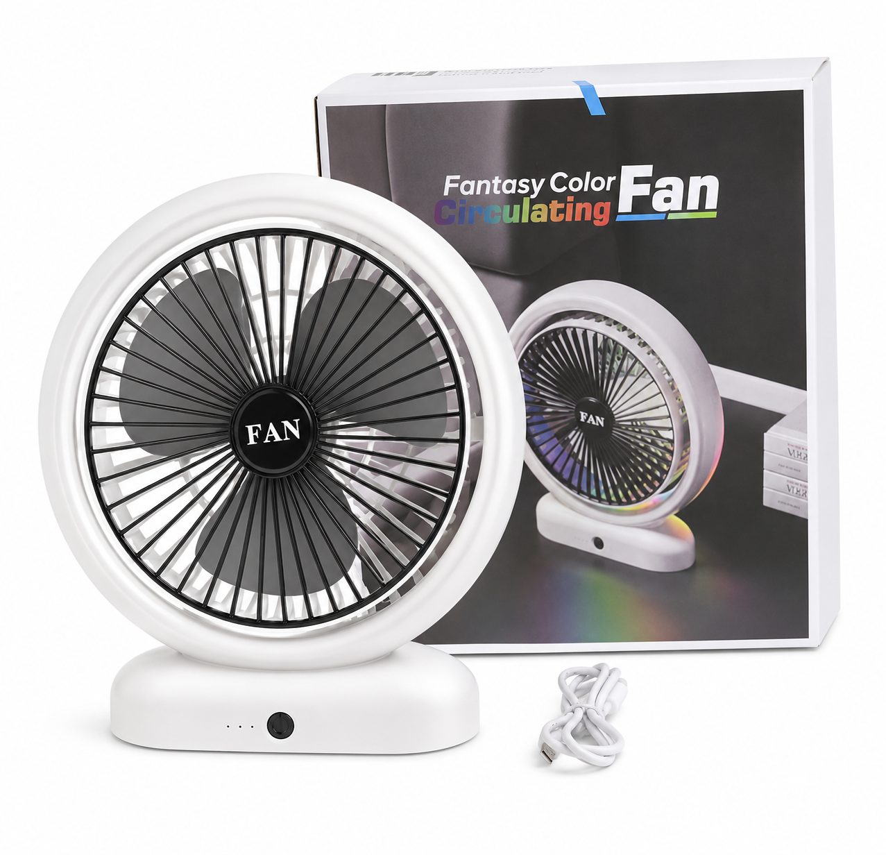 Вентилятор настольный портативный аккумуляторный Color Fan с вращением на 180 и 3 скоростями (3038288036)