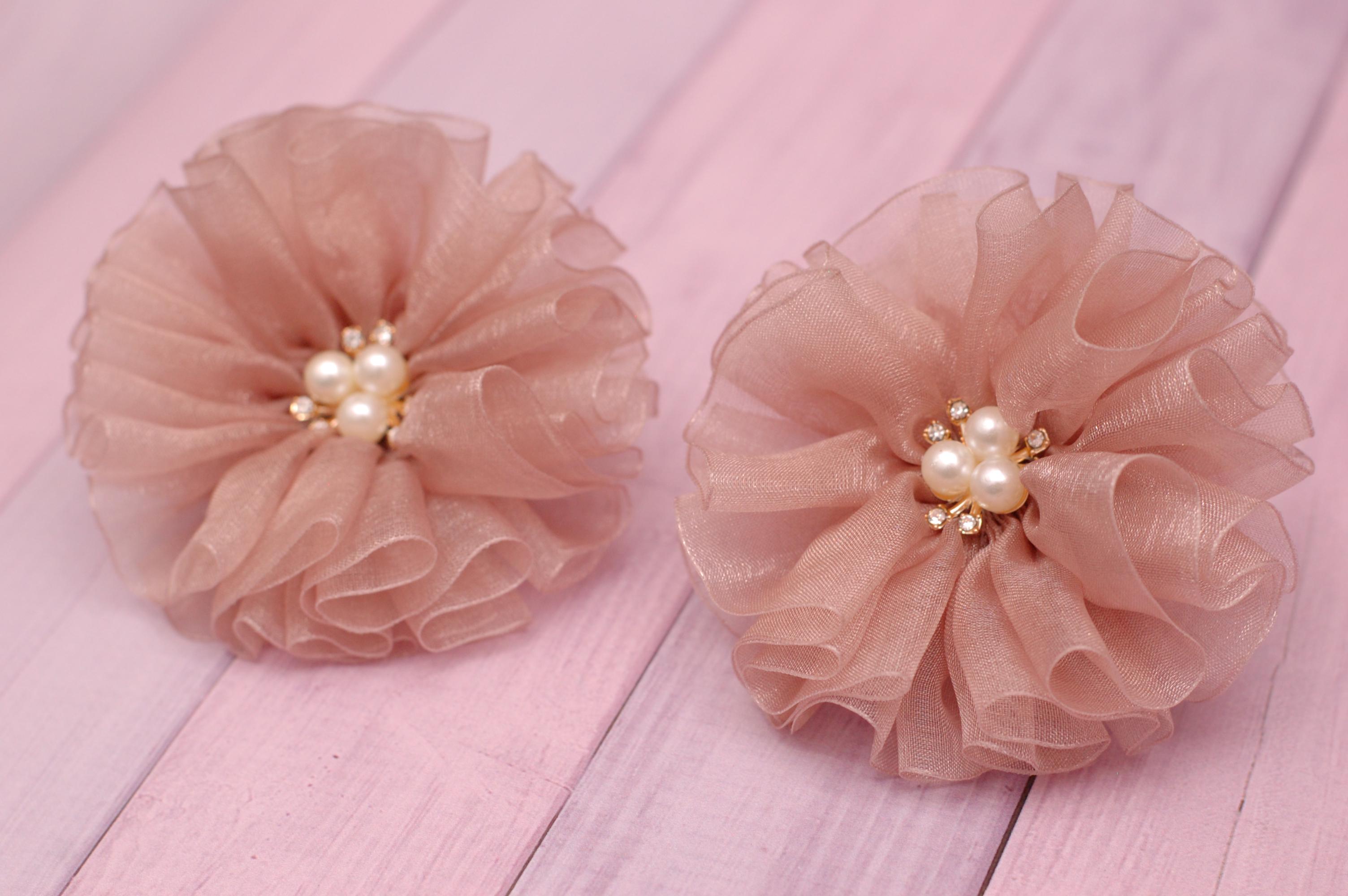 Банты на резинке для волос с жемчугом и стразами 2 шт. Пудровый (881об) - фото 3