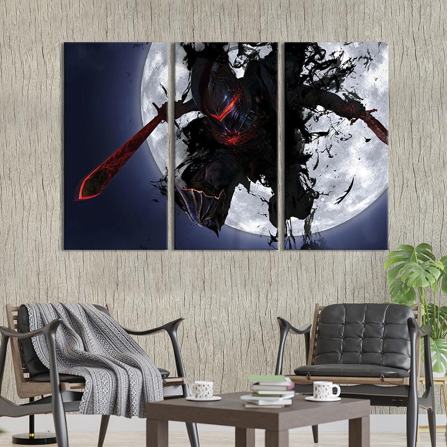 Картина на холсте триптих Рыцарь в чёрном в стиле аниме 128x81 см (1423-31)