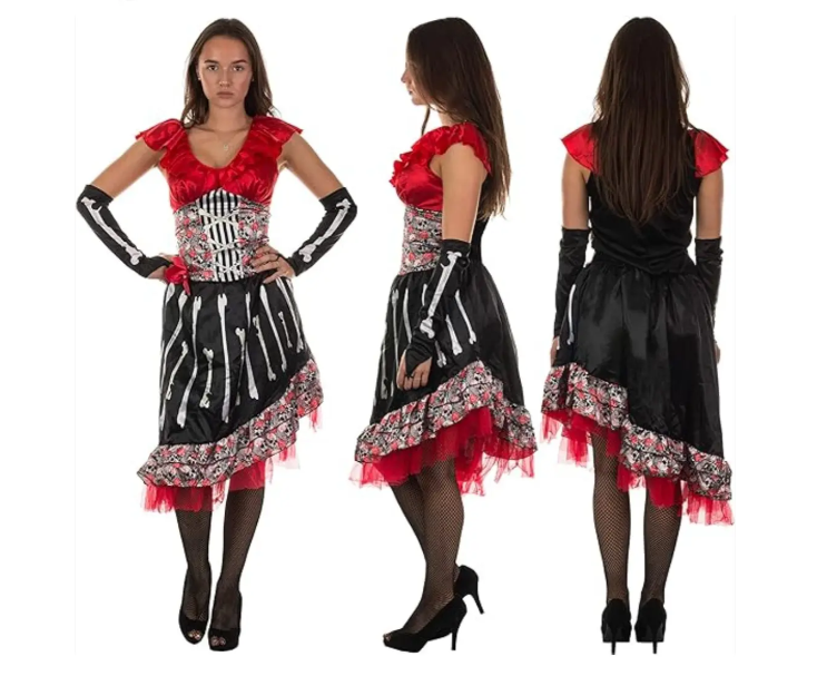 Платье на Хэллоуин женское с костями S-M Разноцветный (470105) - фото 4 Платье на Хэллоуин женское с костями S-M Разноцветный (470105) - фото 4