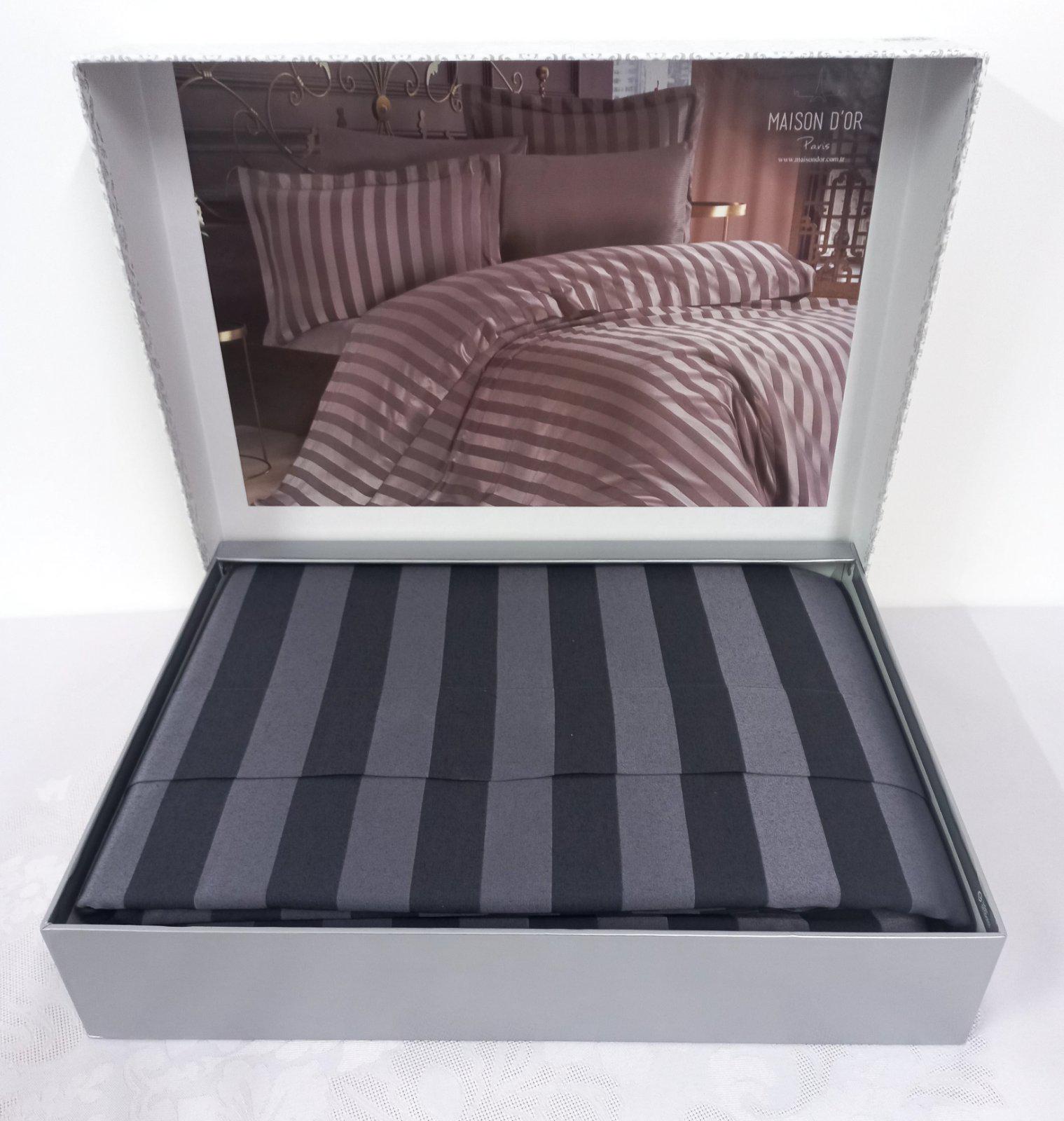 Постельное белье Maison D'or сатин страйп 200х220 см Fous Linens Grey/Black (CN12954)