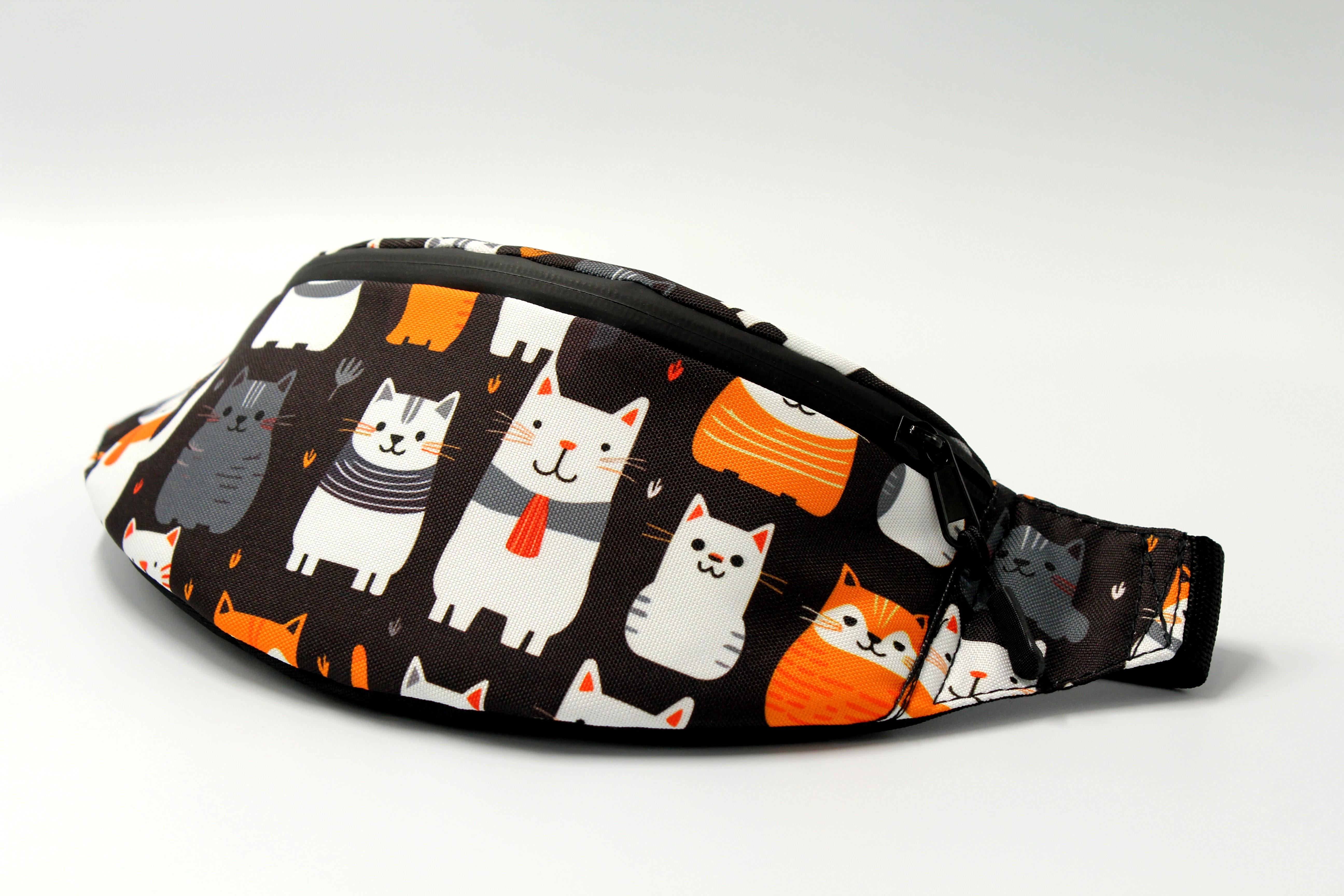 Сумка бананка Котики Чорний (BT-036) - фото 4 Сумка бананка Котики Чорний (BT-036) - фото 4