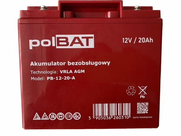 Акумуляторна батарея Polbat AGM 12 V 20 Ah (PB-12-20-A) - фото 1