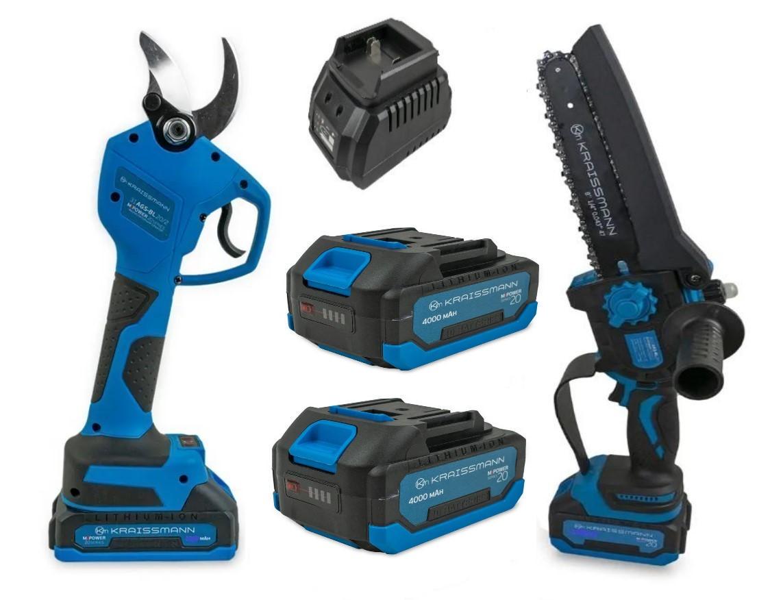 Набор инструмента KRAISSMANN цепная мини-пила 2033 AKS-BL 20/секатор 31 AGS-BL 20-2 шина 200 мм/2 аккумулятора 4 Ач (22818088)
