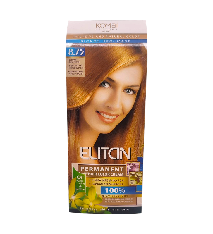 Крем-фарба стійка ELITAN Intensive 8.75 Карамельний світло-русявий