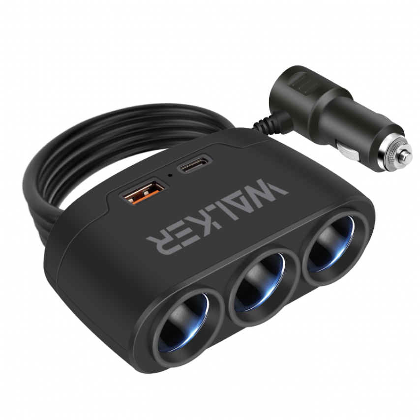 Разветвитель автомобильного прикуривателя Walker 80 W/USB_2.1A/Type-C_2.1A Black (WSC-21)