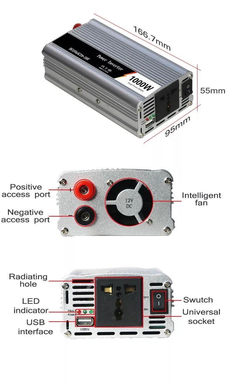 Перетворювач напруги Інвертор AC/DC 12V-220 V 1000 W UKC Power Inverter Silver - фото 6