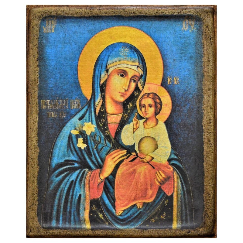 Ікона Пресвята Богородиця Нев'янучий Колір на дереві 11х9 см (112-0032п)