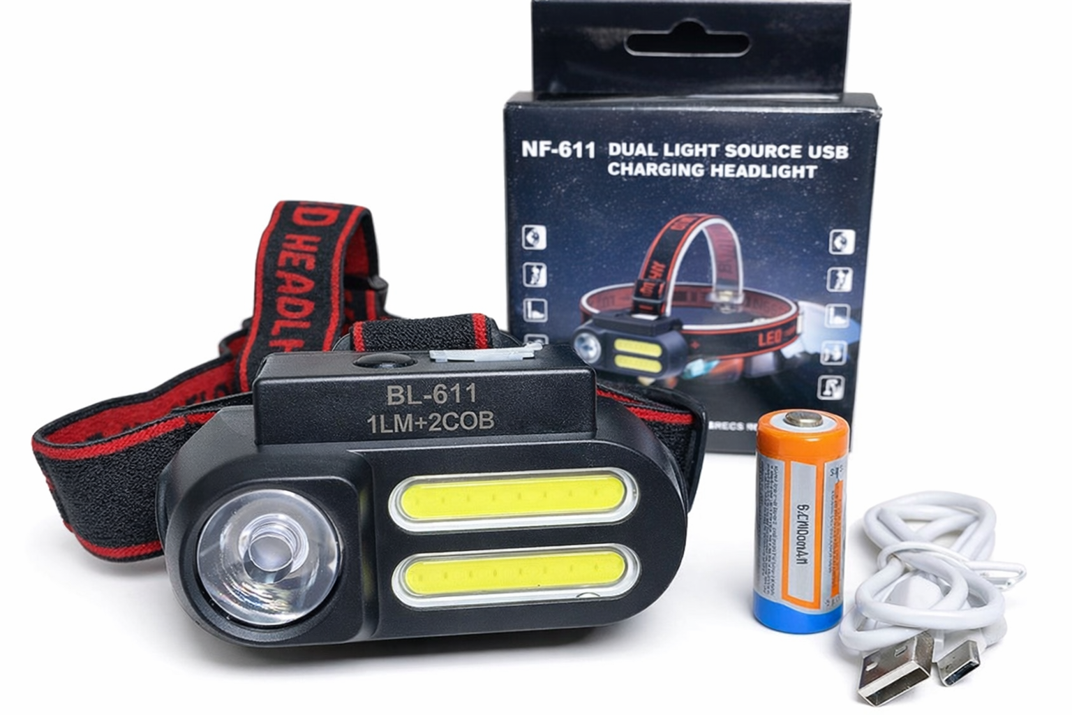 Фонарь налобный аккумуляторный BL-611 1LM/2COB/COB свет/USB (32544196) Фонарь налобный аккумуляторный BL-611 1LM/2COB/COB свет/USB (32544196)