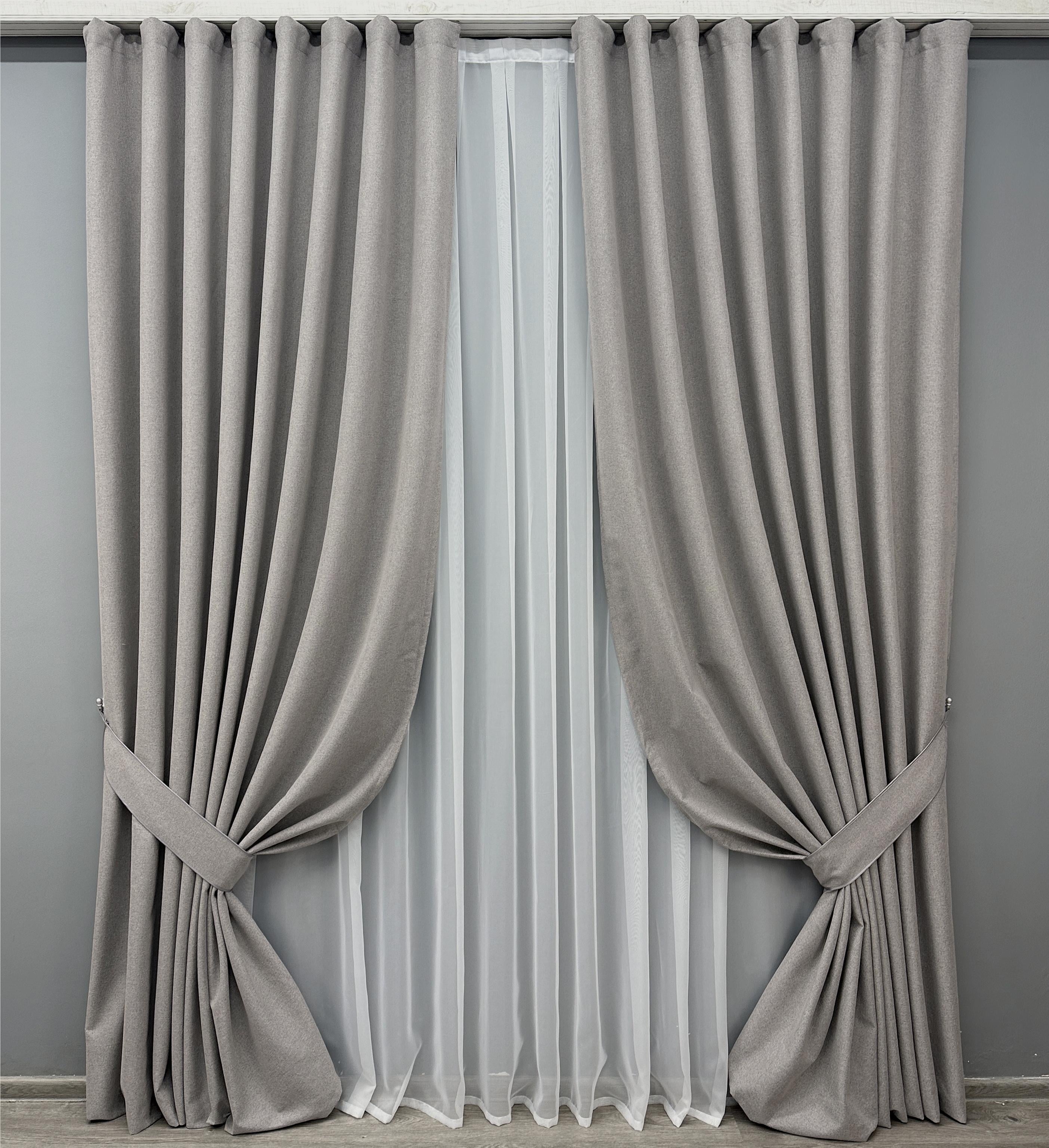 Комплект готовых штор VR-Textil Блэкаут двусторонний ASHEN NIGHT № 1848ш 200х290 см 2 шт. Кофейно-серый (32-218)