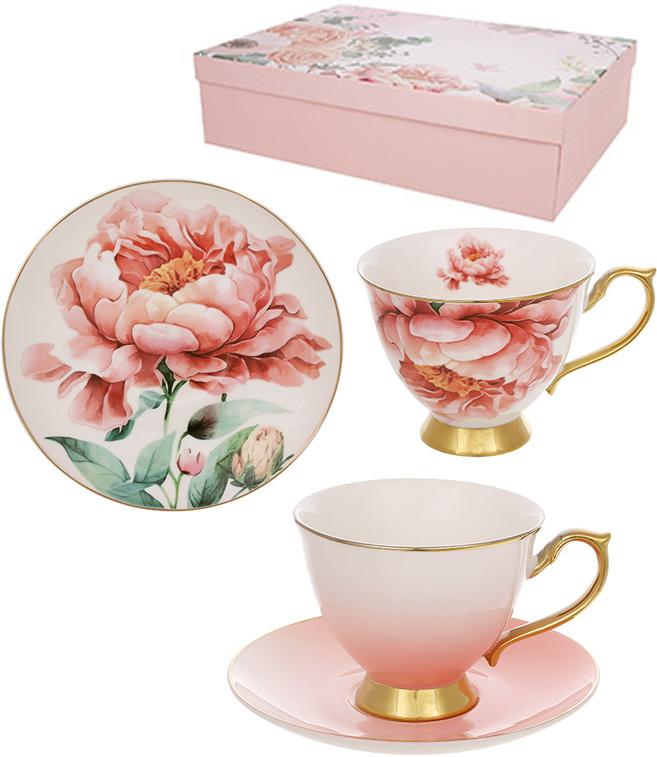 Набор фарфоровый чайный на 6 чашек и 6 блюдец 200 мл Розовый - фото 2