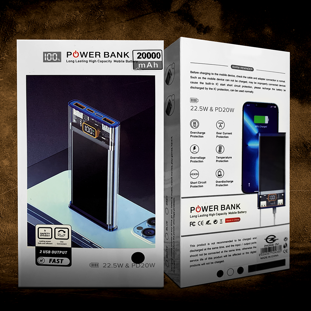 Повербанк Zhong Ou Clear Slim с быстрой зарядкой с переходником для роутера 20000 mah QC 3,0 PD 22,5 W (1050-20) - фото 8