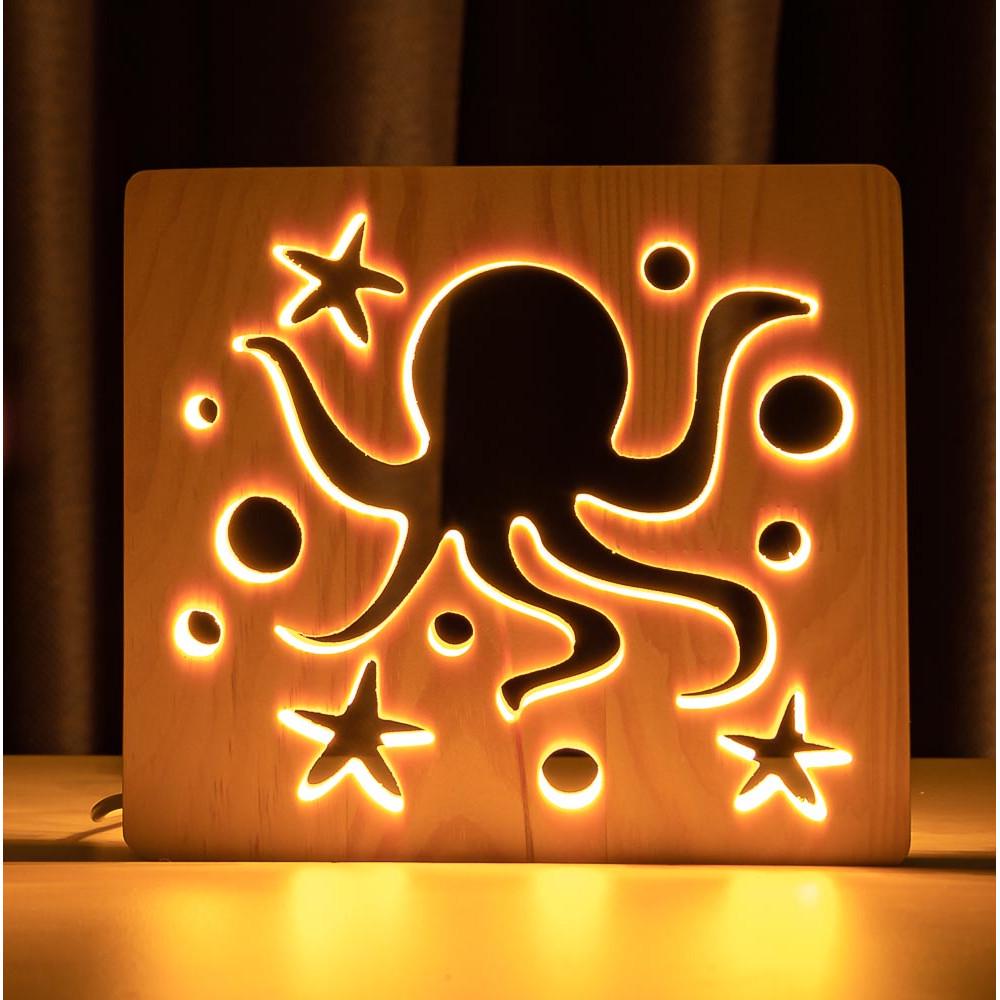 Ночник из дерева ArtEco Light LED Морской осьминог с пультом Белый теплый (1020426)