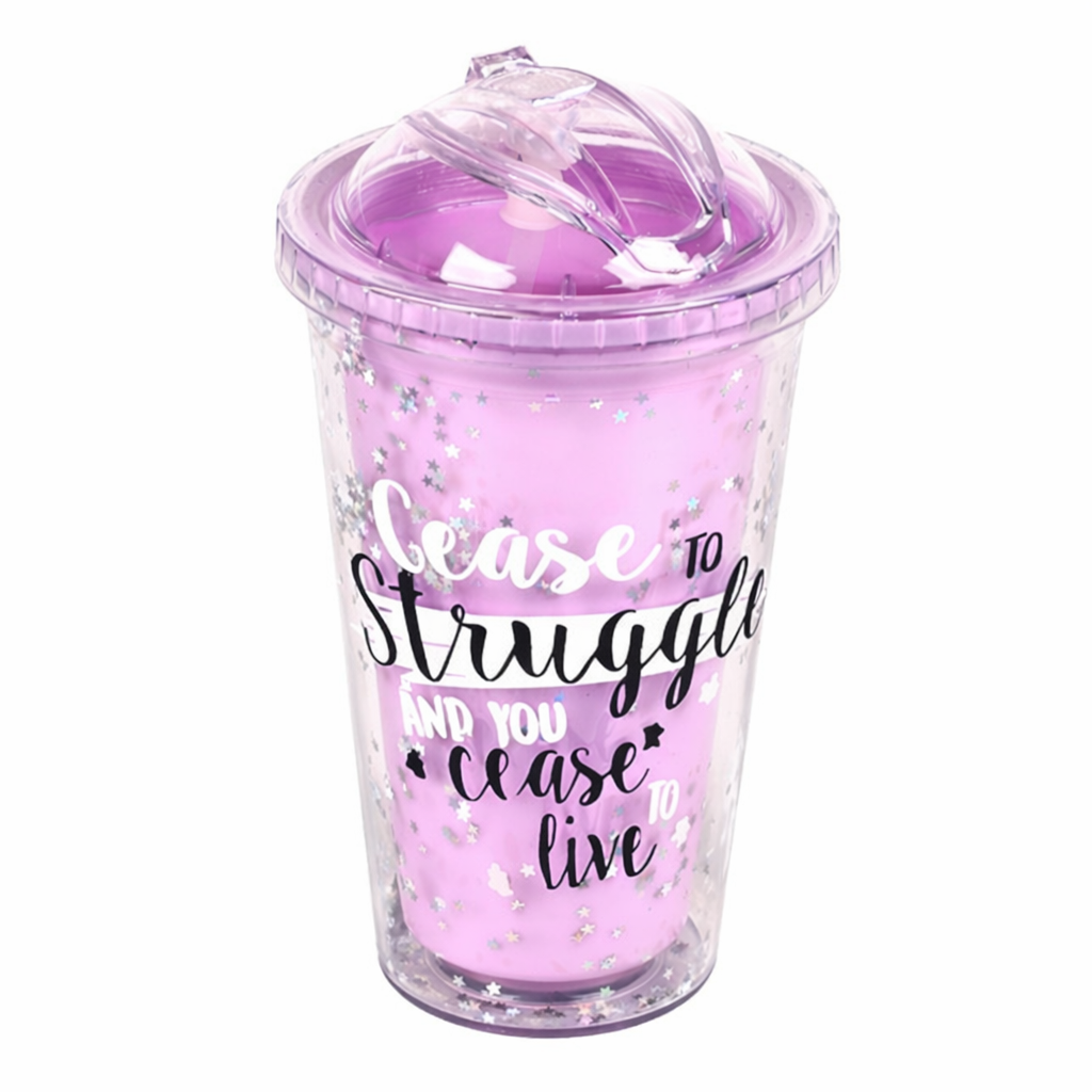 Стакан-поилка с трубочкой Stenson R29994 450 мл Прозрачный с фиолетовым (33726665)