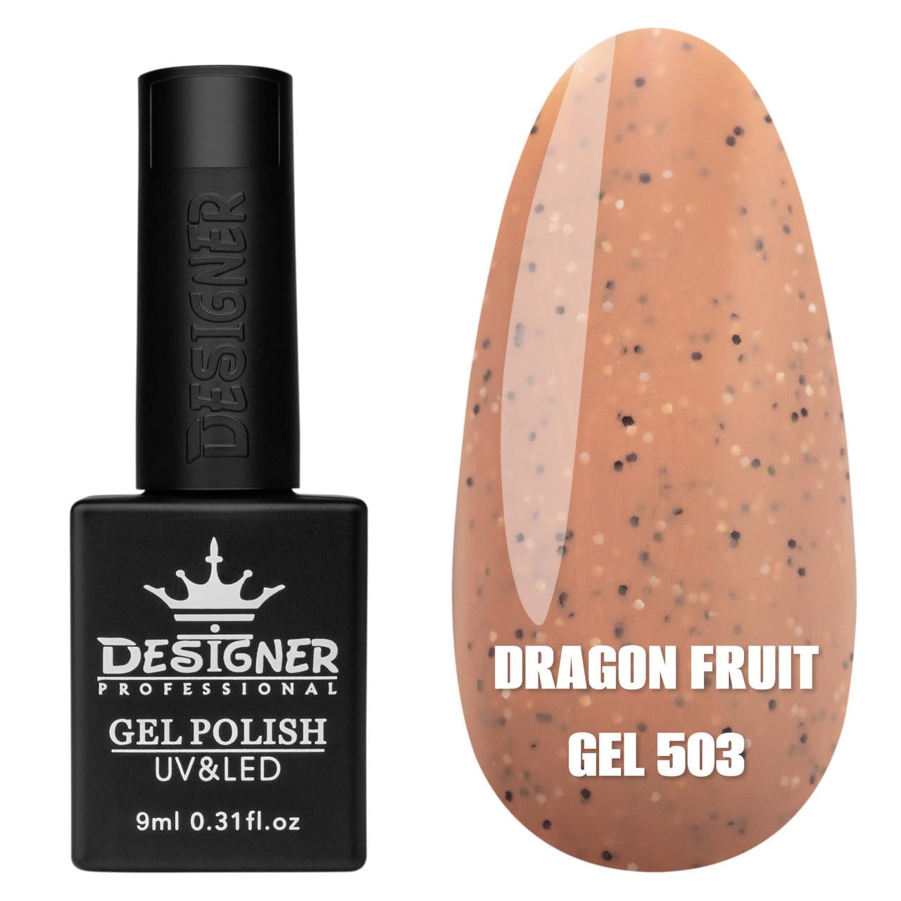 Гель-лак для маникюра Dragon fruit gel Дизайнер с черно-белой крошкой 9 мл Бежевый №503