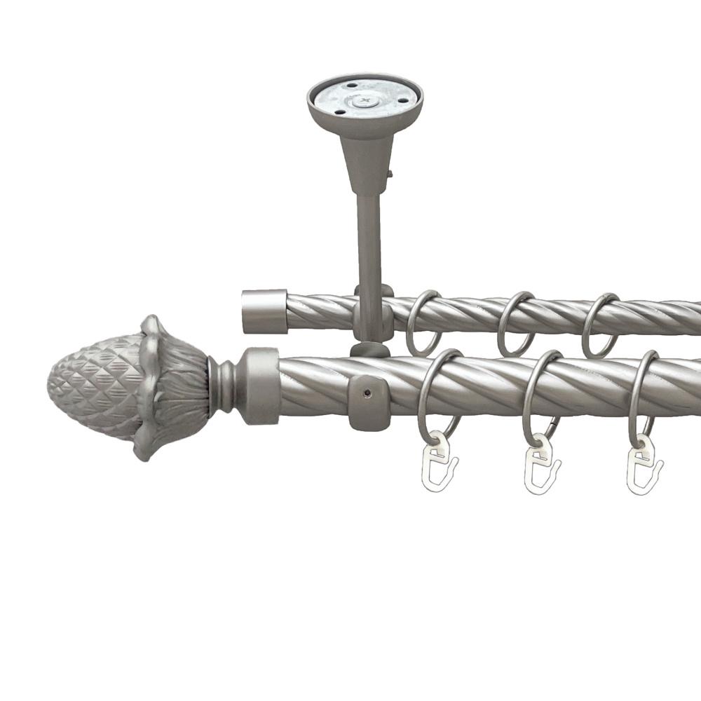 Карниз Orvit Цинара металевий дворядний відкритий до стелі скручена труба кільце металеве 25/16 мм 200 см Сатин (00-00024159)