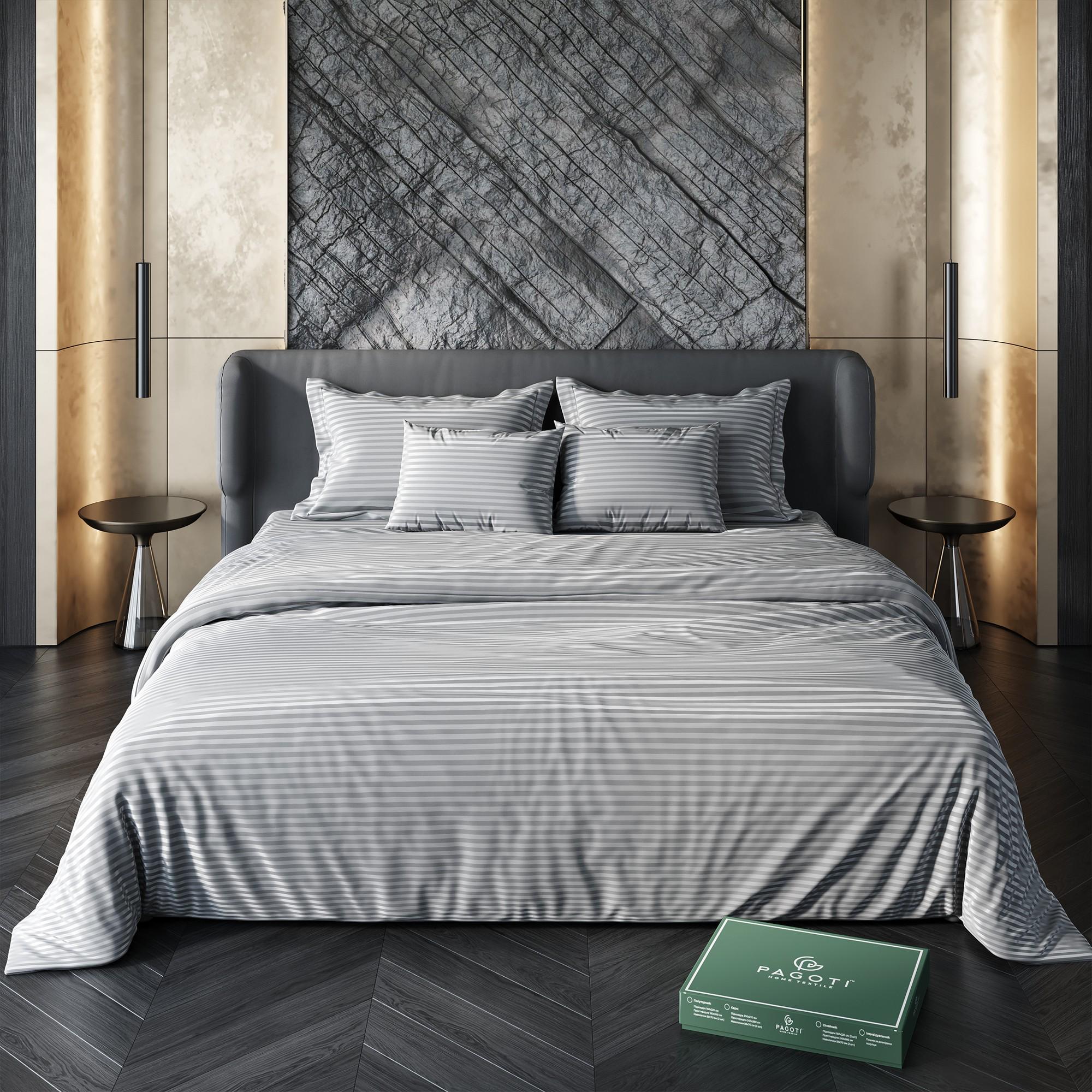 Комплект постельного белья страйп-сатин PAGOTI Maestro king size 4х50х70/4х70х70 см Серый