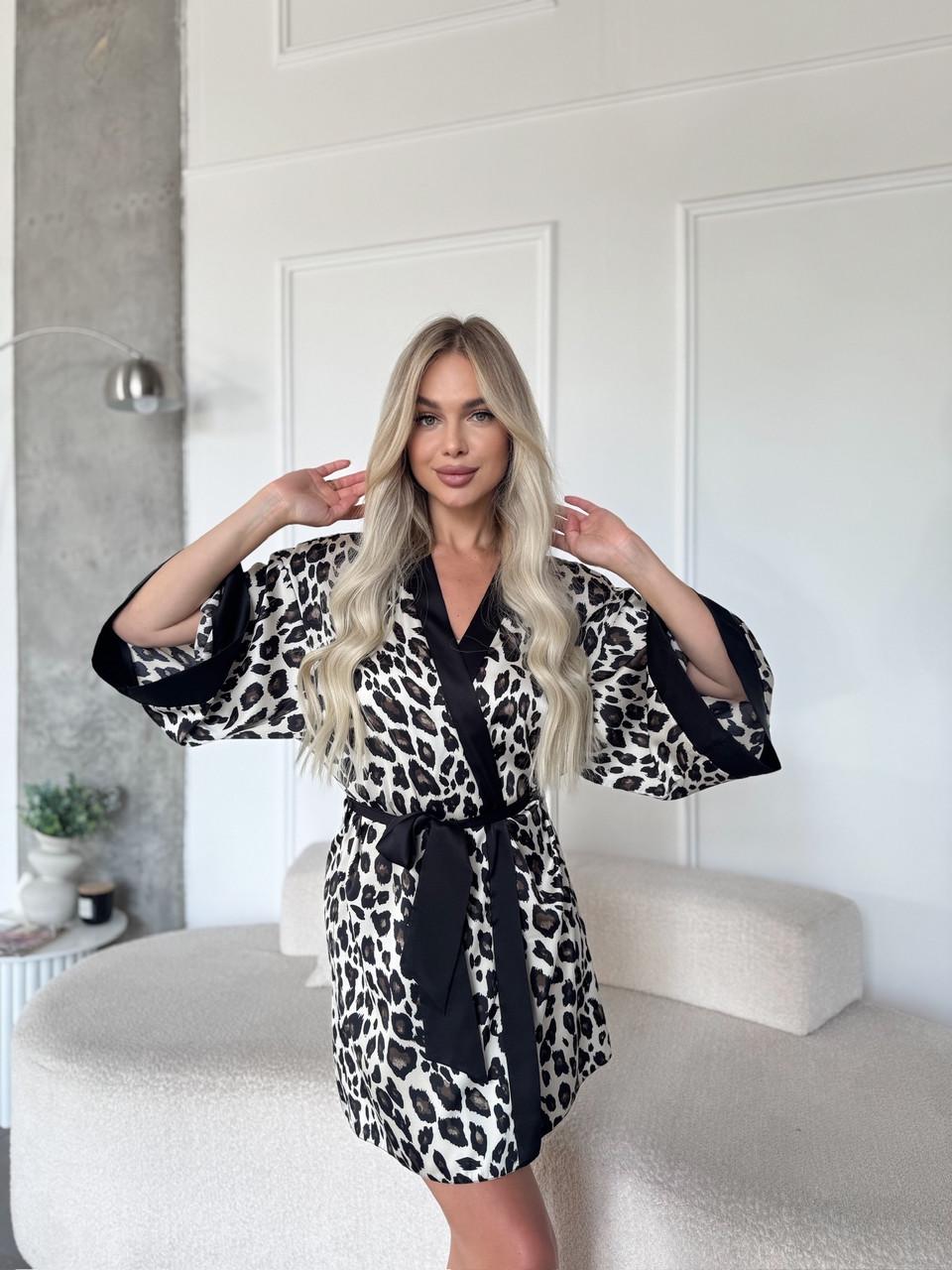 Халат-кимоно женский Julia шелковый S Белый/Леопардовый (27565646) - фото 5 Халат-кимоно женский Julia шелковый S Белый/Леопардовый (27565646) - фото 5