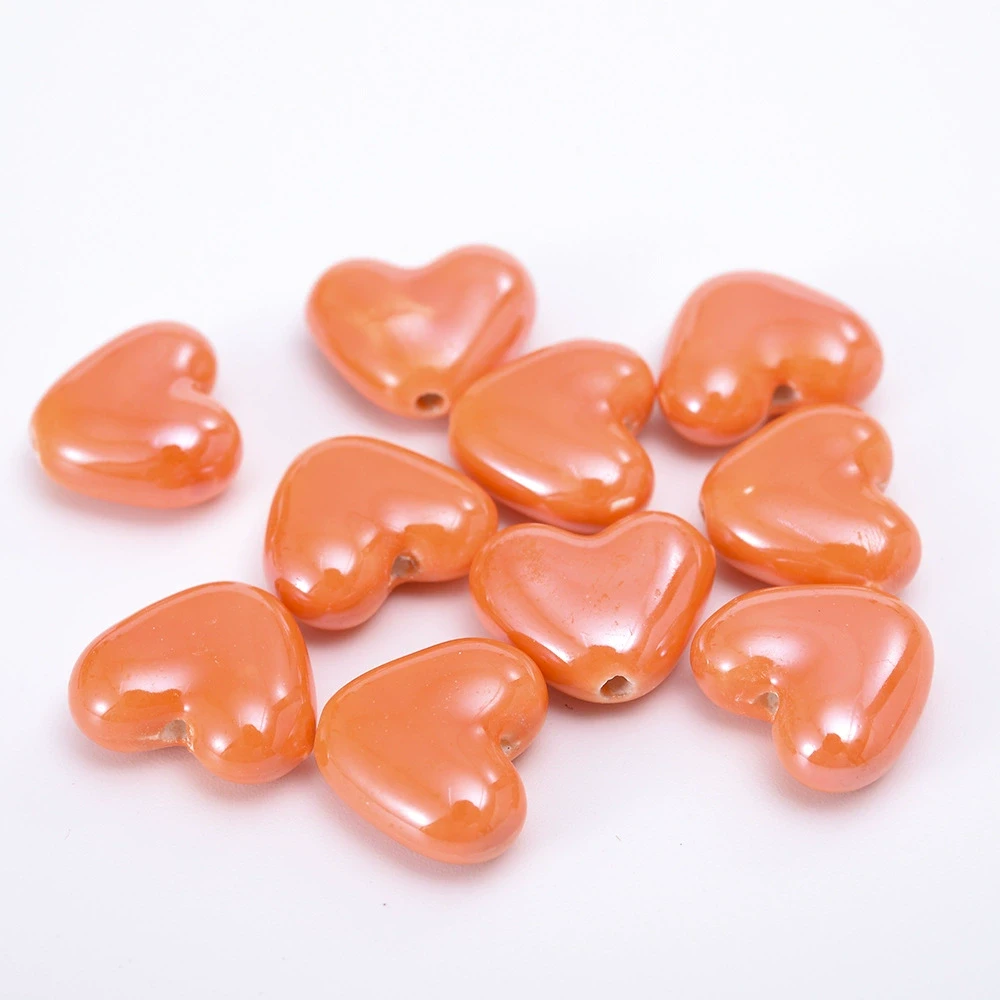 Бусины Сердце керамические вертикальное отверстие 15х13 мм 5 шт. Оранжевый (КБ1513с33)