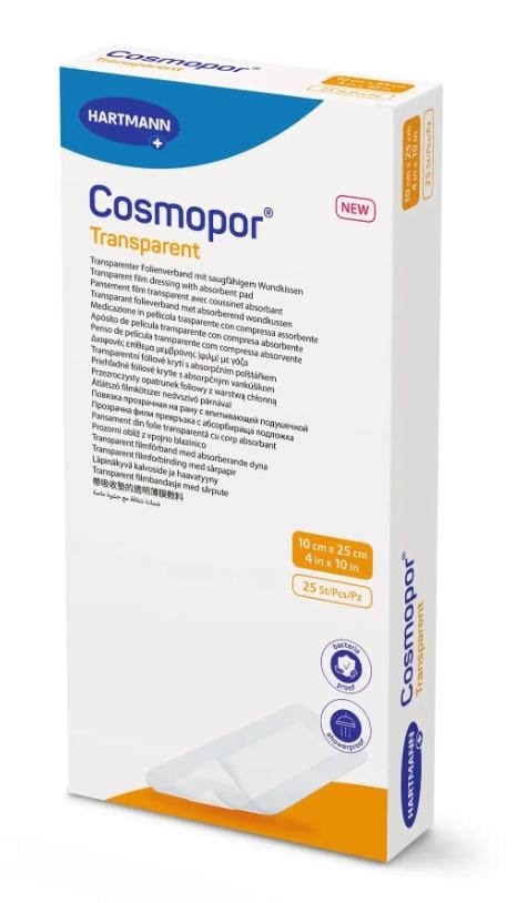 Пов’язка плівкова з абсорбуючою подушечкою Cosmopor Transparent 10х25 см Прозорий