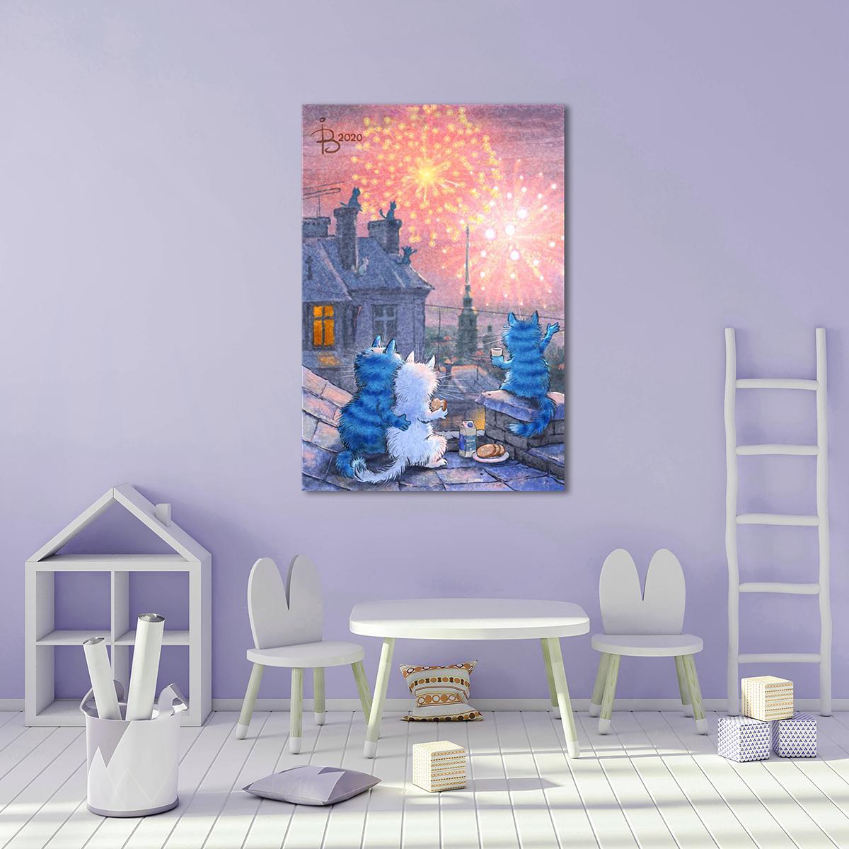 Модульная картина Фейерверки 1 модуль 40х60 см