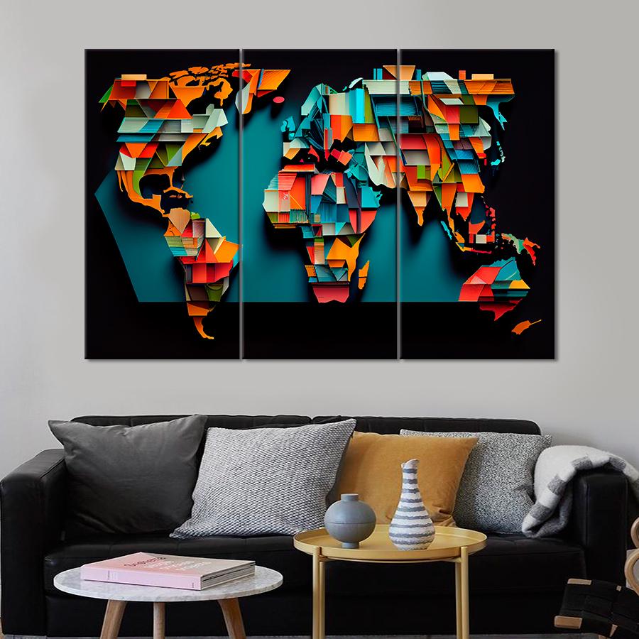 Картина карта Красочная карта мира 128x81 см (A1342-3)