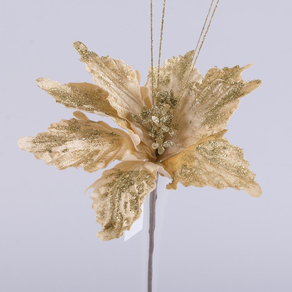 Штучна пуансетія блискуча Вікторія 26 см Золотий (4321-4)