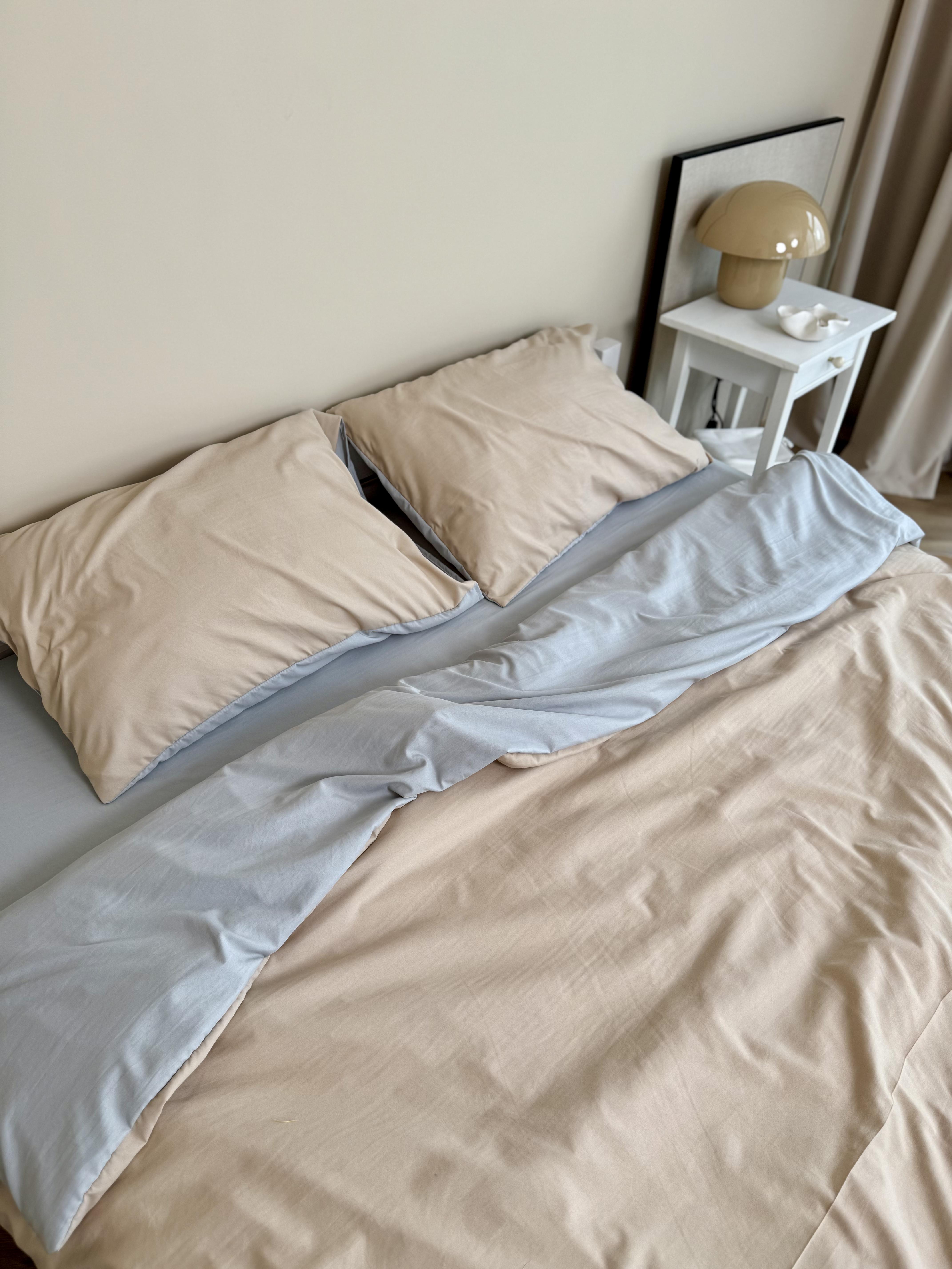 Комплект постельного белья Тень сатин полуторный/наволочки 50х70/70х70 см Бежевый/Серый (6816) - фото 4