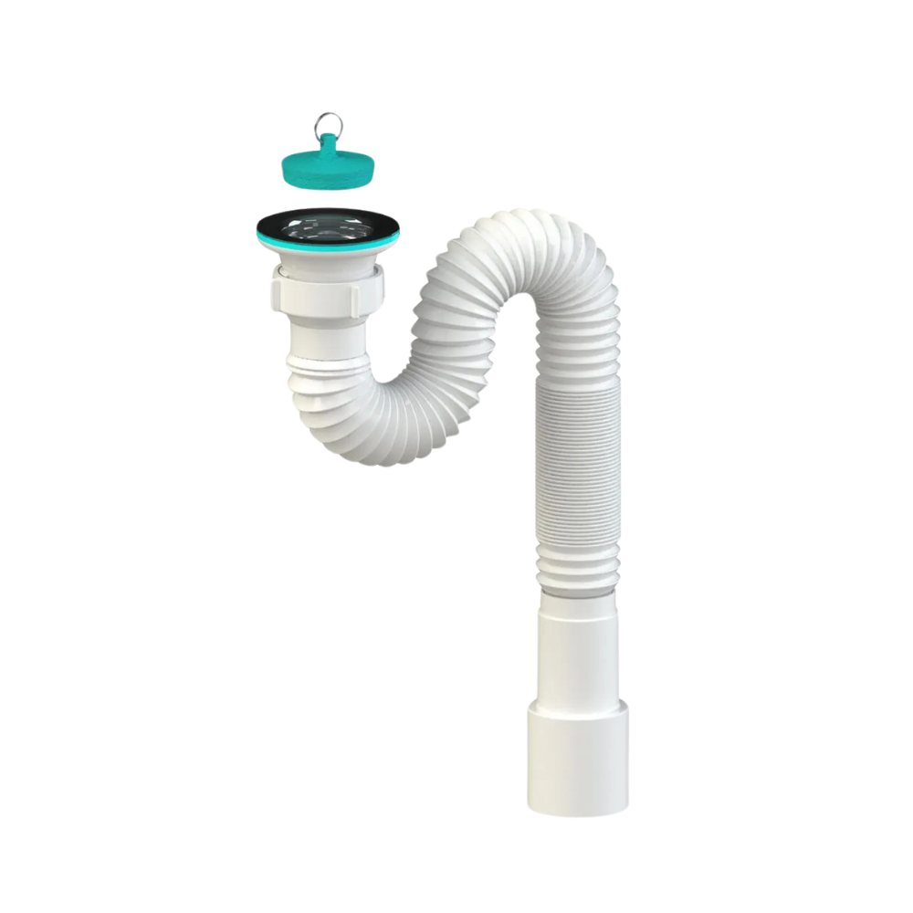 Сифон гофрированный с трубой SoloPlast Г0105 для мойки/умывальника с нержавеющей сеточкой  40/50 мм 1000 мм (2519307909)