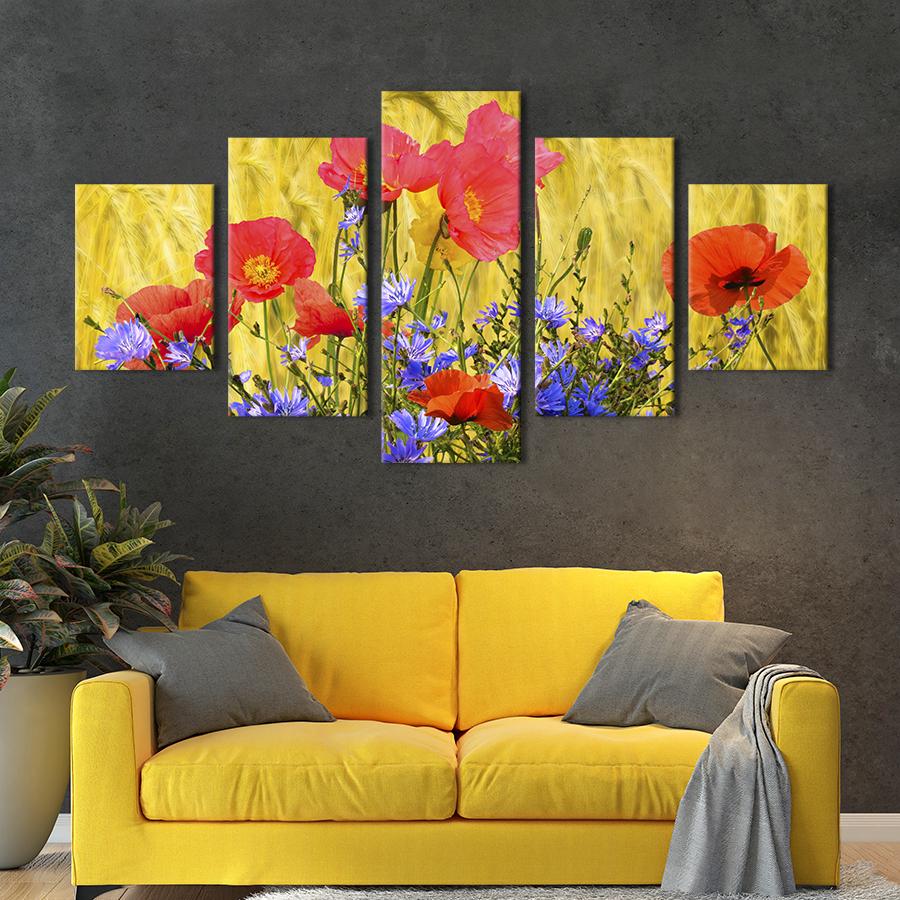 Картина на холсте Полевые маки с нежными васильками 187x94 см (778-52)