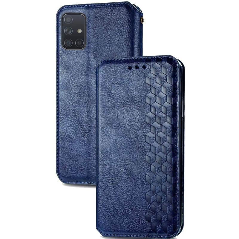 Кожаный чехол книжка GETMAN Cubic (PU) для Samsung Galaxy A51 Синий - фото 1