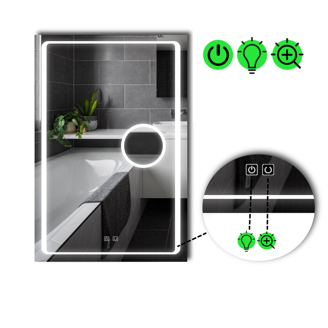 Зеркало с LED подсветкой Emma с двумя сенсорами/линзой и подсветкой 60x70 см (Emma14)