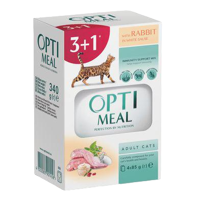 Влажный корм для взрослых кошек Optimeal 3+1 340 г Кролик в белом соусе
